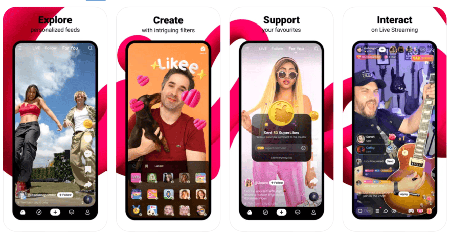 Likee creator turning a short video into an interactive livestream with audience chat, visual effects, and virtual Gifts