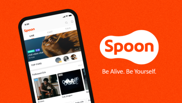 Spoon audio creator hosting a voice-only livestream with listener chat, headphones, microphone, collaboration, and community interaction