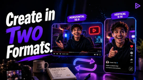 Creator producing simultaneous vertical and horizontal livestream layouts for mobile, desktop, and television viewers