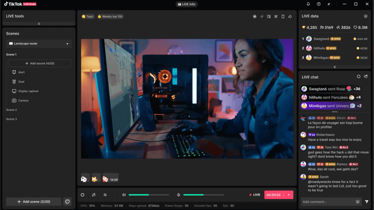 TikTok LIVE creators hosting a competitive multi-guest broadcast with audience chat, virtual Gifts, and a LIVE Match scoreboard