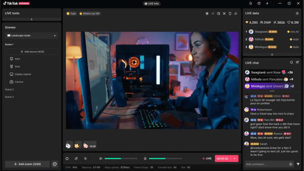 TikTok LIVE creators hosting a competitive multi-guest broadcast with audience chat, virtual Gifts, and a LIVE Match scoreboard